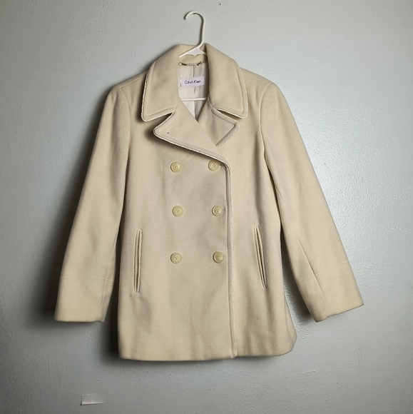 Calvin Klein Double Breasted Wool Blend Women's Coat Ivory - Picture 1 of 14